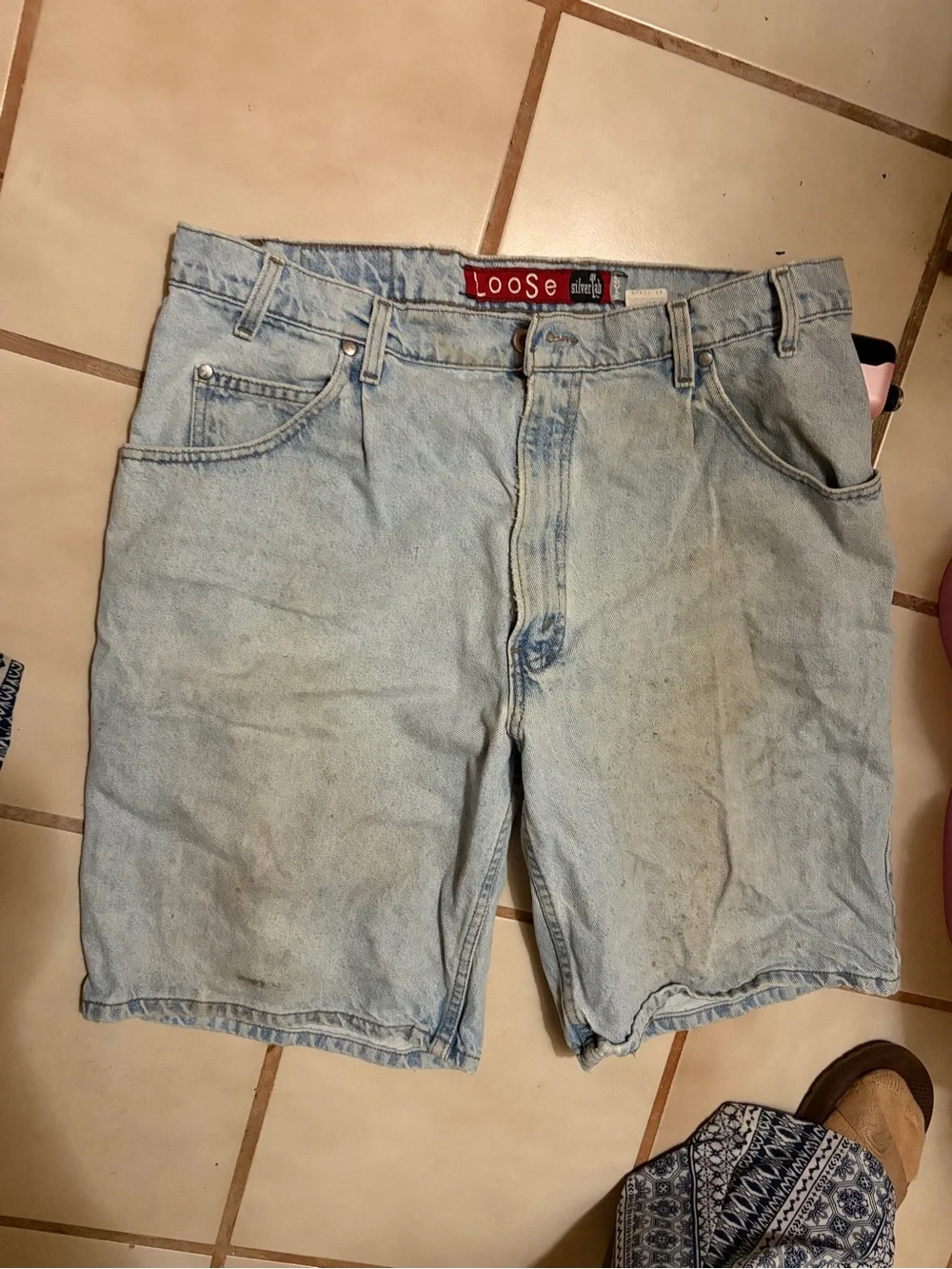 Levi's SilverTab Loose Shorts ( Jorts ) Light Wash Denim with Stains Trashed 38